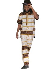 African Men's 2 Pi ces Dashiki Woodin Print Shirt Chest :47 In 