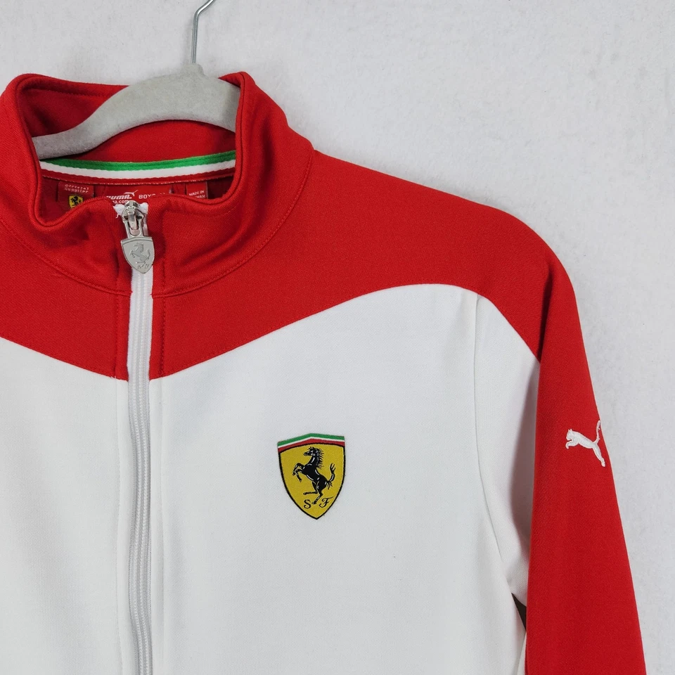 Puma Jacket Boys Medium Red White Ferrari Crest Full Zip Lightweight Youth Kids - Image 2 of 4
