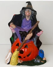 Vtg 1972 Byron Molds Ceramic Halloween Witch Jack O Lantern White Cat 10 1/2"