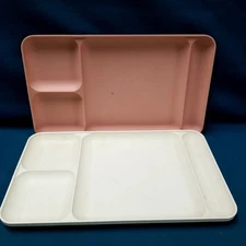 2 Vtg Tupperware Beige/Pink 1535-1 Cafeteria Divided Lunch Trays 