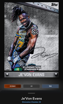 #ad Je’Von Evans White Shimmer Signature Iconic Topps Slam WWE Elimination Chamber $0.99
