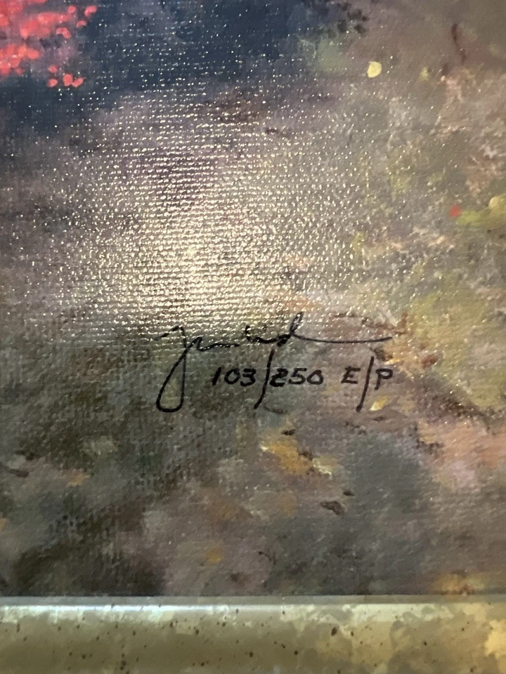 Thomas Kinkade Canvas Ep #103/250 Gingerbread Cottage MANO resaltado con certificado de autenticidad Foto 3 de 4