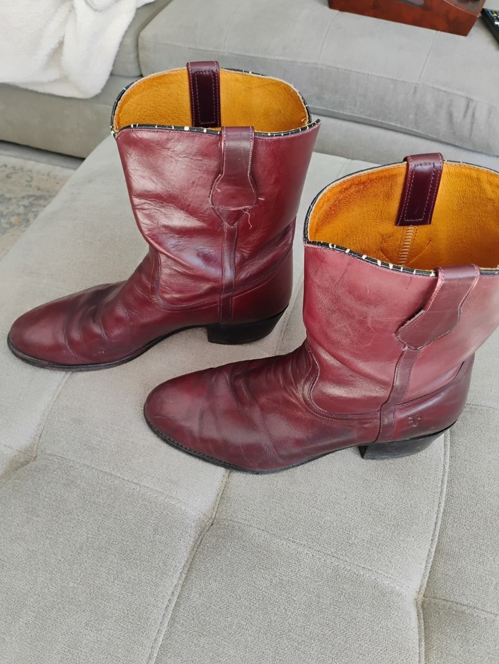 Vintage Frye Red Burgundy Maroon Leather Roper Boots Mens Size 13 Made ...
