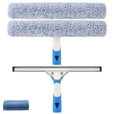 Professional Window Cleaning Kit 14IN, with Silicone Squeegee Blade, Microfib...