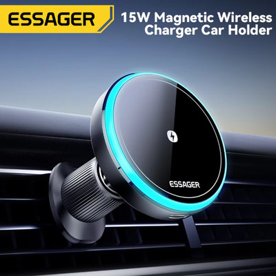 Essager Magnetic Wireless Charger Car Phone Holder 15W RGB Seven Color Light