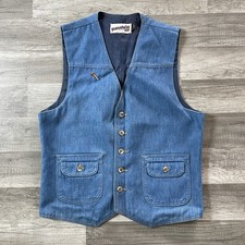 Vintage Levis Panatela Vest Mens Medium Light Blue Denim Western Lined 70s