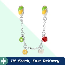 KUNSIR 925 Sterling Silver Fruit Safety Chain Clip Charm For European Bracelet