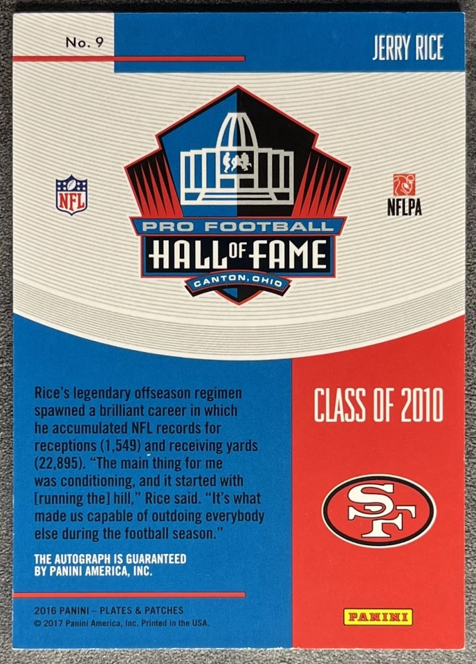 Jerry Rice 2016 Panini Plates & Patches Canton Caligrafía en Tarjeta Automático/10 Salón de la fama Foto 2 de 2
