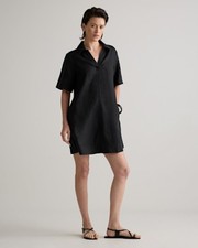 Quince Women 100% European Linen Popover Mini Dress Black Basic Sleeved M