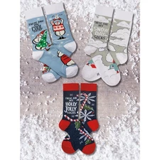 Holiday Novelty Crew Socks 3 Pair Gift Set One Size Snow Snowman Holly Jolly