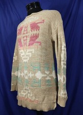 Lauren Ralph Lauren Sweater Aztec Southwest Linen Blend Tan Pink Womens Medium