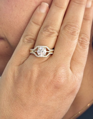 Round Cut Moissanite Engagement Wedding Ring Halo 14K Solid Yellow Gold 2.50ctw - 第 11/13 張圖片