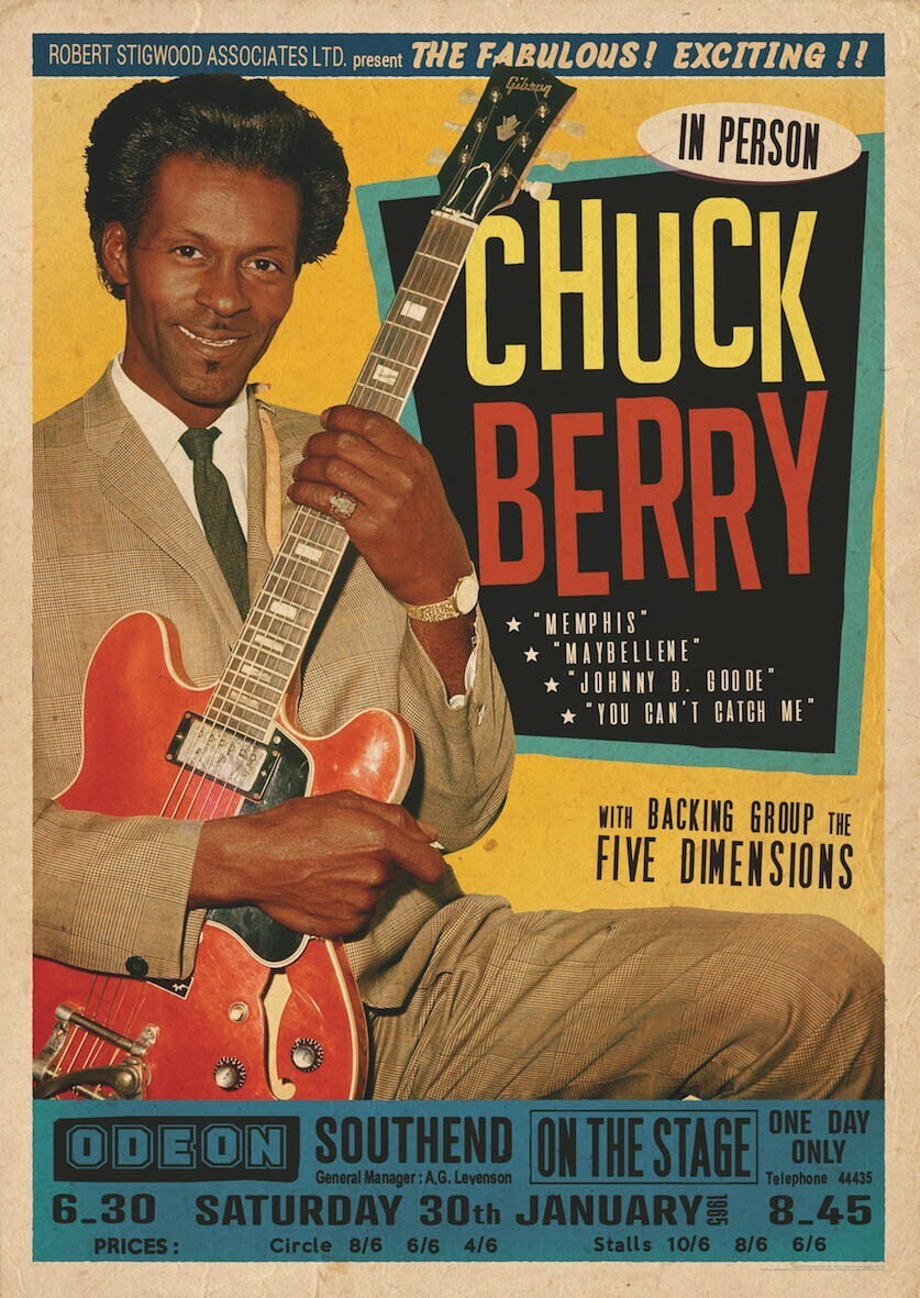 1965 Chuck Berry Concert Poster Wall Art Print Size 11x16 Inches