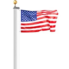 20FT Detachable Flagpole Kit Heavy Duty Aluminum Flag Pole American Silver