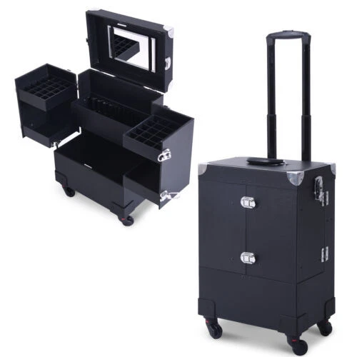 Cuero Negro estuches de maquillaje rodante Salón de Belleza y Spa