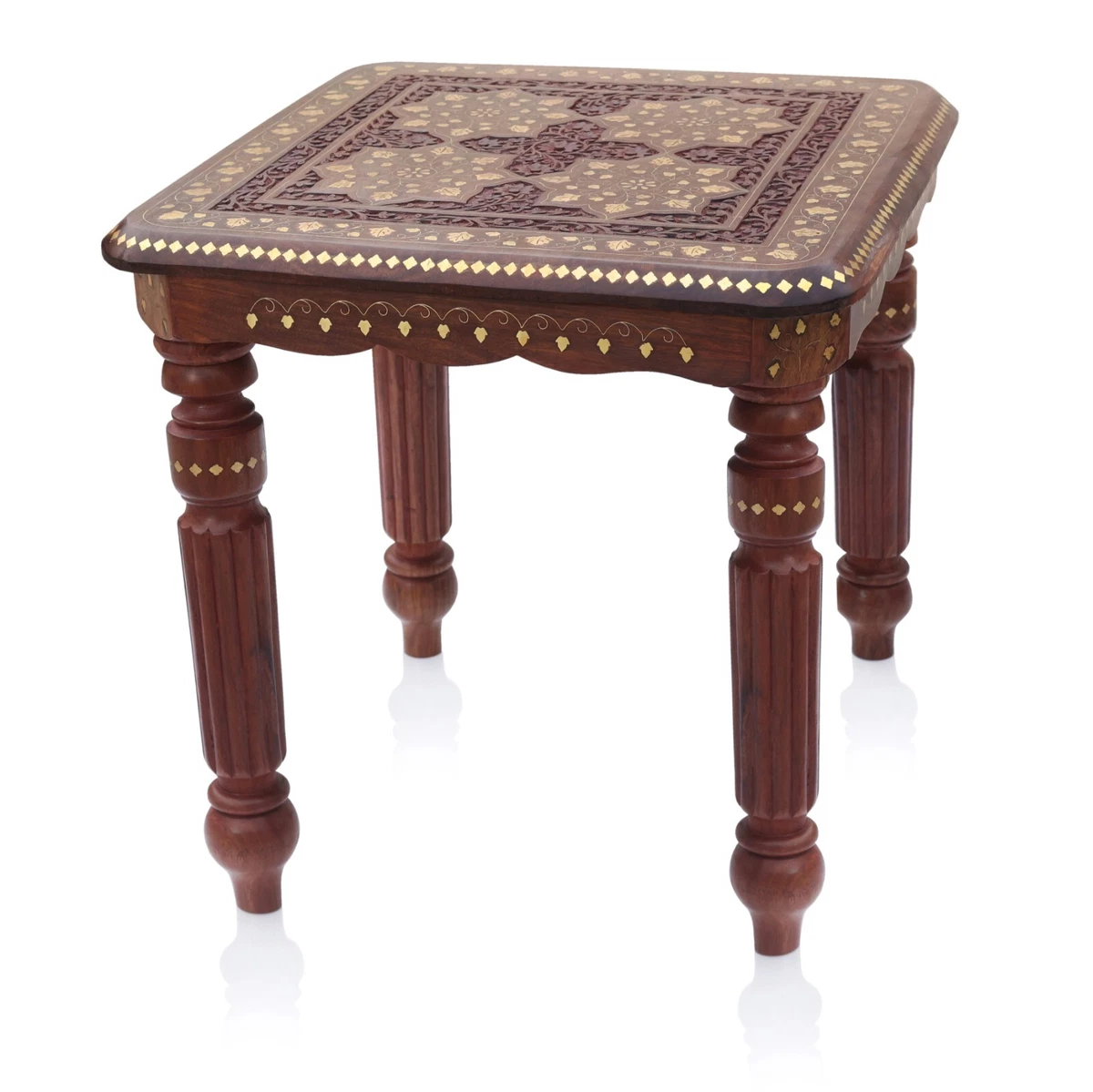 Indian Hand Carved Sheesham Wood Coffee Table 60x60m with Brass
