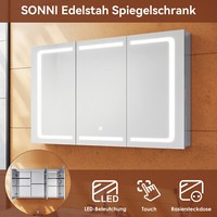 Edelstahl Spiegelschrank Bad Mit Led Beleuchtung Steckdose Touch 3-TüRig 105Cm