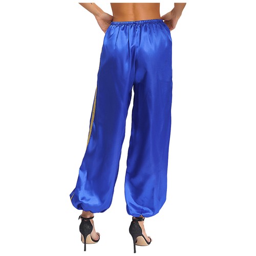 Women' Silky Satin Belly Dance Bloomers Gold Trim Loose Lantern Pants Costume - Picture 17 of 55