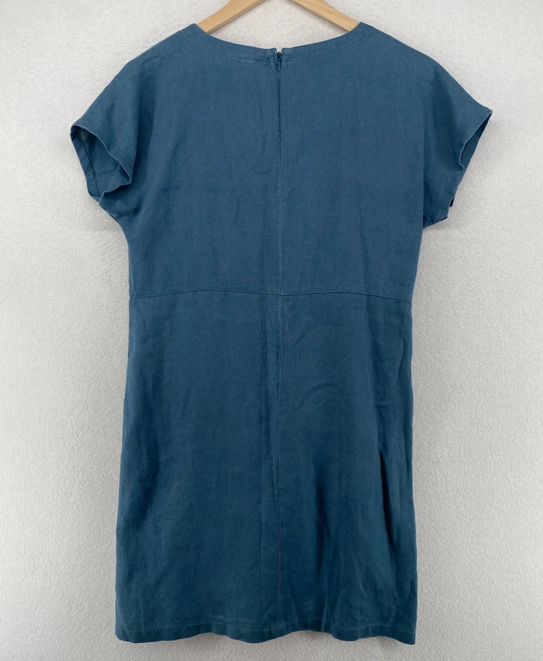 Vestido GARNET HILL 4 Lino Tejido Cambio Túnica Cuello Redondo Manga Dolman Azul Foto 3 de 4