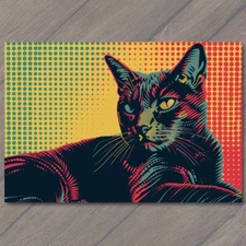 4x6"  Cat Pop Art Halftone Cartoon Bright Colorful Fun Cute Colors Happy