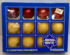 Vintage Shiny Brite Poloron Glitter Ornaments in Box Mercury Glass Small