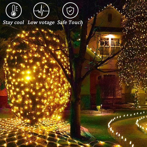 Solar LED String Fairy Net Lights Curtain Mesh Christmas Party Garden Outdoor - Picture 11 of 19