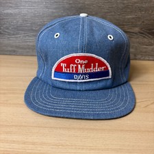 Vintage Tuff Mudder Hat Cap Snapback Blue Denim Trucker Davis USA Made