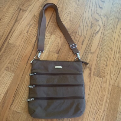 Baggallini Adjustable Large Crossbody Bag Taupe Brown Blue multiple  pockets