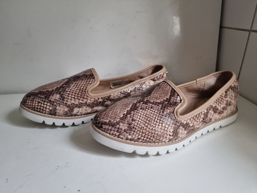 DUNE LONDON DESIGNER UK 4 EU 37 WOMENS BEIGE SNAKE LEATHER LOAFERS FLAT SHOES - Picture 6 of 15