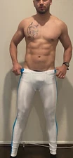 Men's Jock Skinfit Turquoise White Shiny Spandex Tights Compression Pants Medium