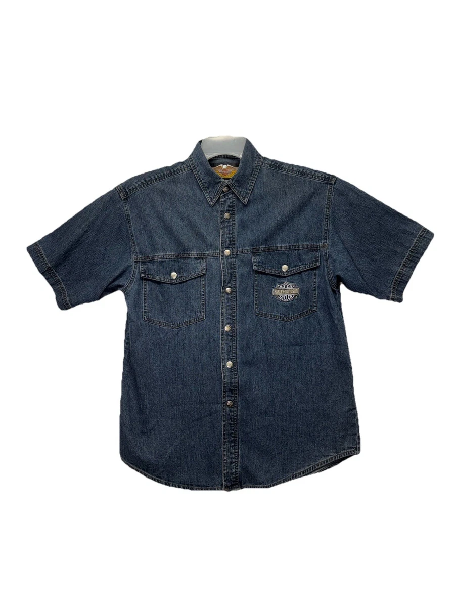 25+ Harley-Davidson Denim Short Sleeve Casual Button-Down Shirts