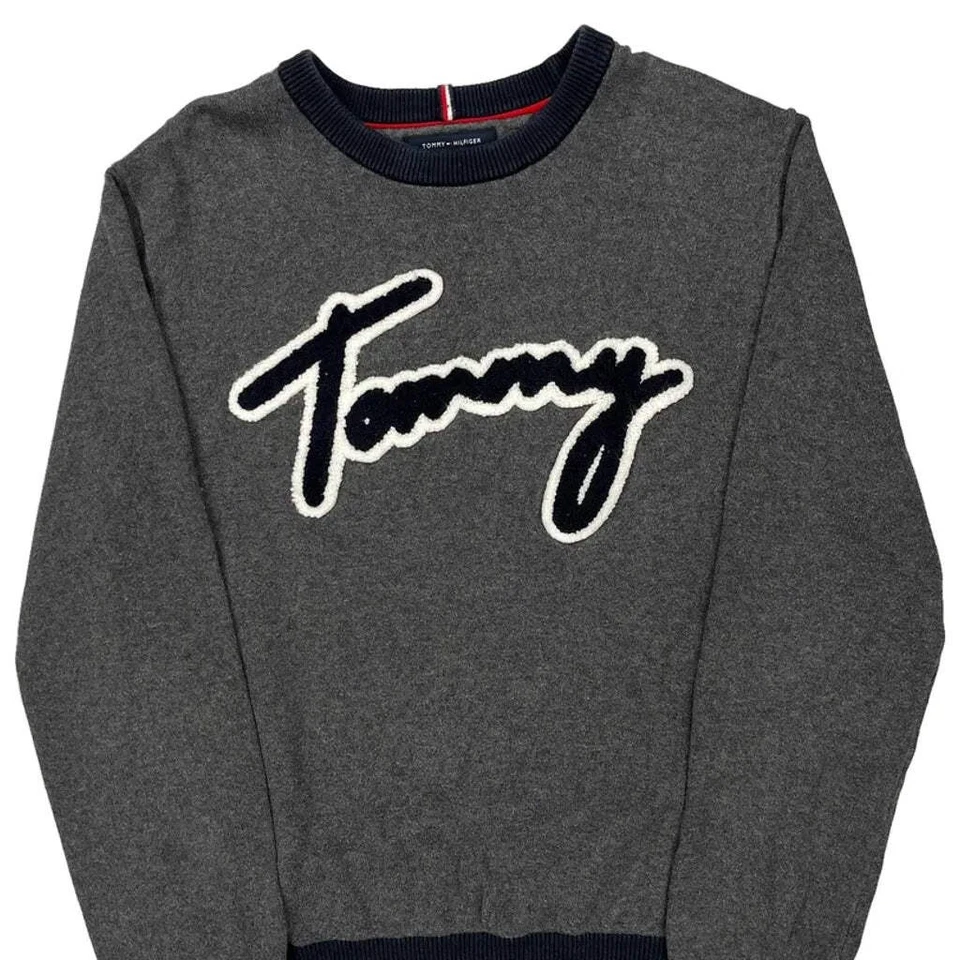 Tommy Hilfiger Spellout Sweater - Large Gray Cotton - Image 4 of 4