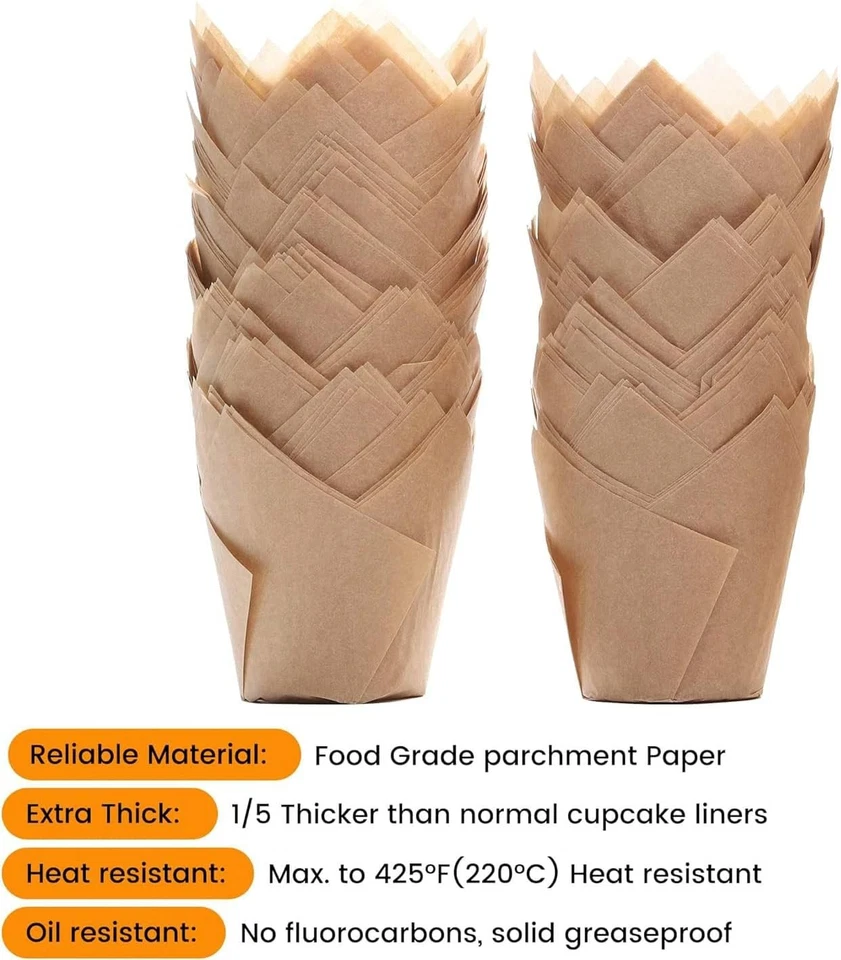 Forros naturales para cupcakes de tulipán 200 un. para tazas de hornear sin blanquear estándar  Foto 3 de 4