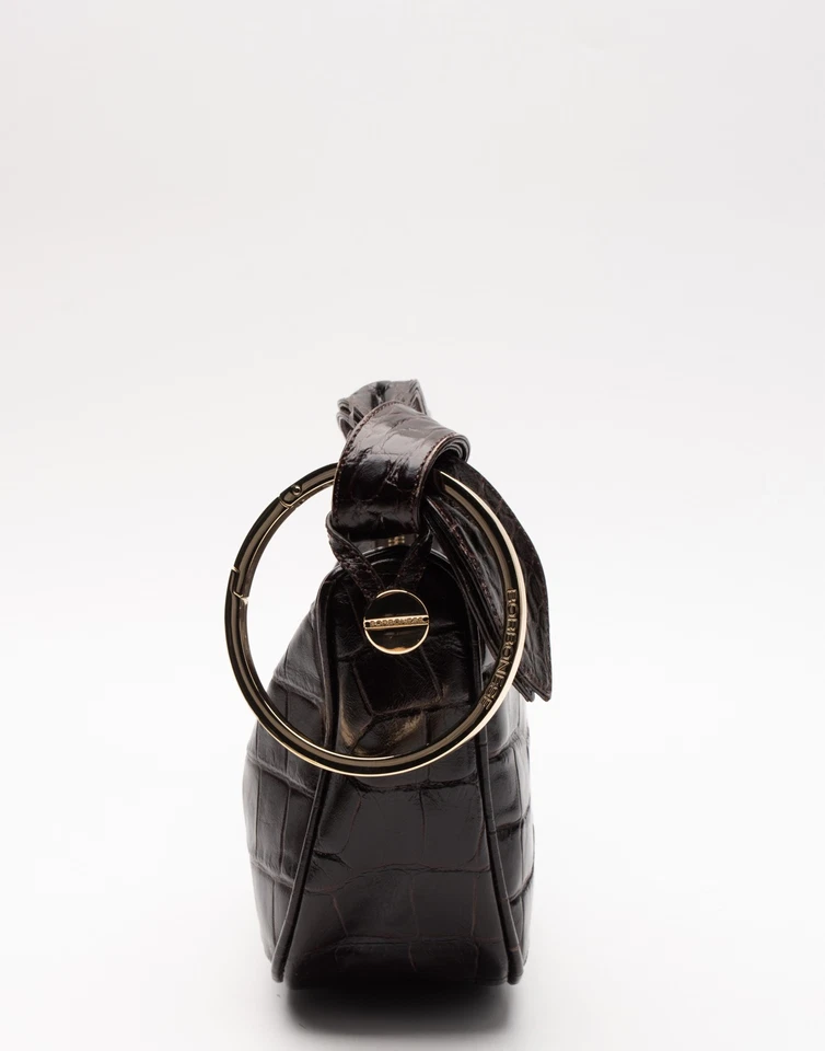 RRP€320 BORBONESE Leather Hobo Bag Logo Croc Embossed Ring Detail Zipped - Image 3 of 4