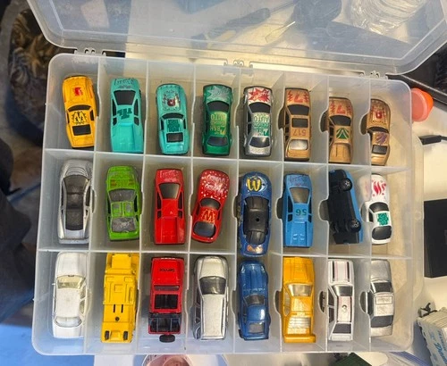 Vintage Hot Wheels & Matchbox Diecast Car Lot 50 Cars 1980s–2000s Includes Case