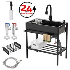 Stainless Steel Utility Sink Single Bowl Kitchen Sink with Cold/Hot Water Faucet