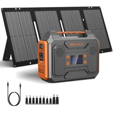 Portable Solar Generator 300W Power Station with 60W Foldable Solar Panel Cam...