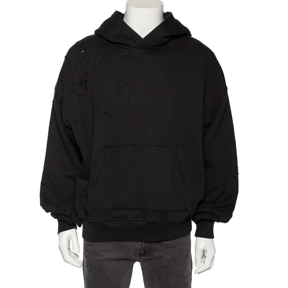 パーカー・フーディ AMIRI FW25 AMIRI OVERSIZED HOODIE (AMJYHD1042 BLACK) Amiri Black Distressed Cotton Long Sleeve Oversized Hoodie S