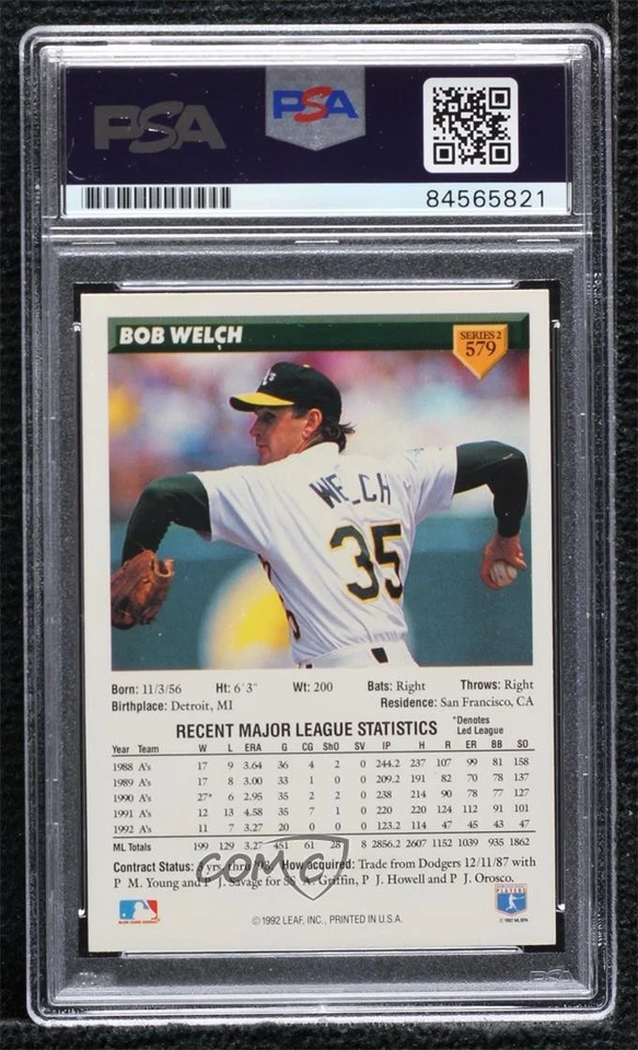 PSA/DNA 1993 Donruss Bob Welch #579 PSA/DNA Authentic Card & Auto - Image 2 of 2