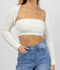 Olivaceous Match Made Fuzzy Bolero Top Ivory
