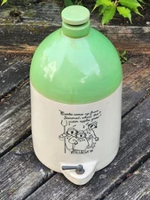 Coates Somerset Apple Cider Jug Stoneware Pottery 2 Tone Green 15" Vtg Farmhouse