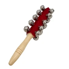 1 Pcs 10 inch Wooden Handle Bells Instrument ,Stick Ring Christmas Jingle Bel...