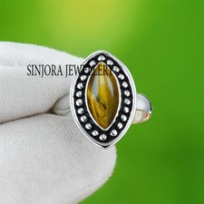 Tiger's Eye Gemstone 925 sterling silver Handmade Gift Ring US size 5 to 13