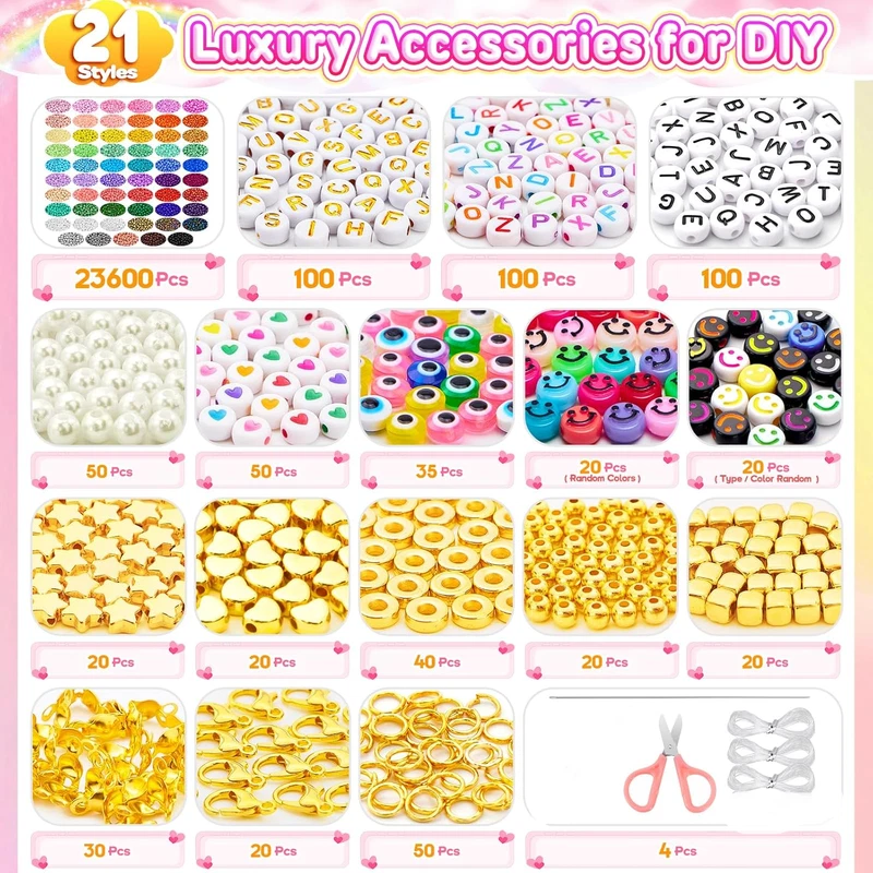 24395 St. Perlen Set zum Auffädeln Armbänder Glasperlen 3mm, 60 Farbe+Dekoration - Bild 2 von 4