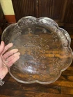 Anchor Hocking Savannah Clear Round Glass Floral Pattern Platter 12” Vintage