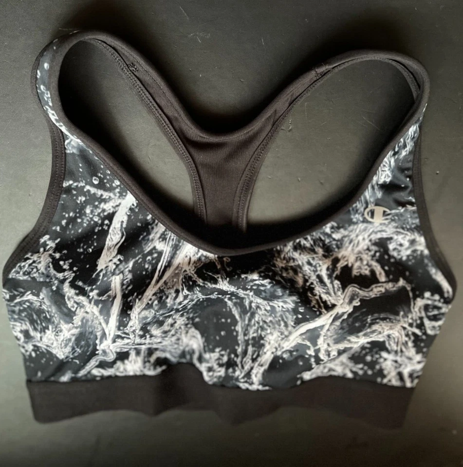Champion Women Black White Medium Razorback Removable Pad Sports Bra - Image 4 of 4
