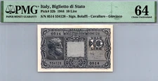 Italy 10 Lire 1944 PMG 64 CHOICE UNCIRCULATED Pick # 32b