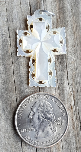Kreuz MOP Halskette mit Silber Rhodiniert Kette aus Bethlehem Neu Vintage - Bild 6 von 6
