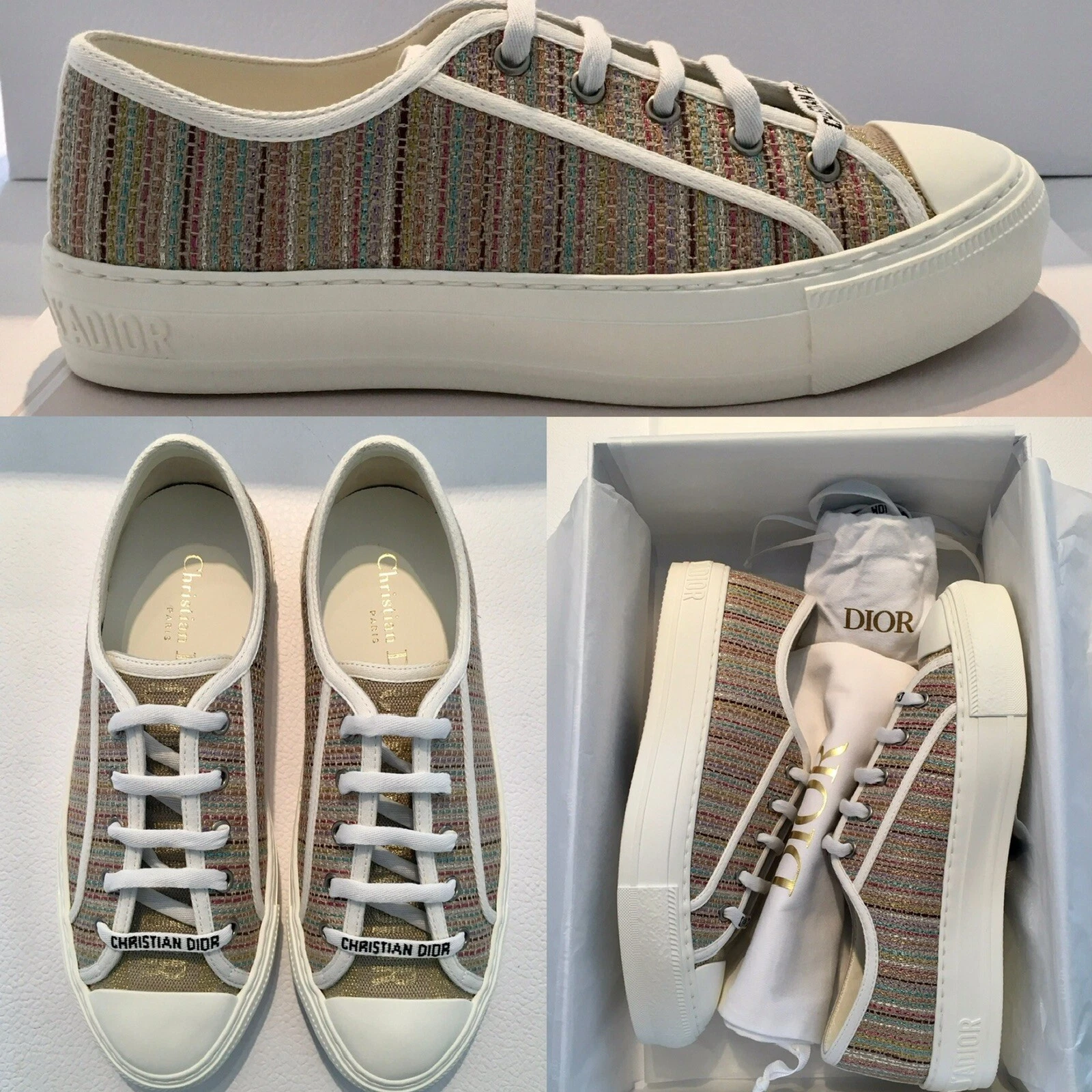 Baskets multiples métalliques Christian Dior D Romance Lurex Walk’N’Dior neuves dans leur boîte, S 37,5