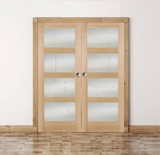 Internal rebated door pair french doors Shaker 4 light frosted oak unfinished